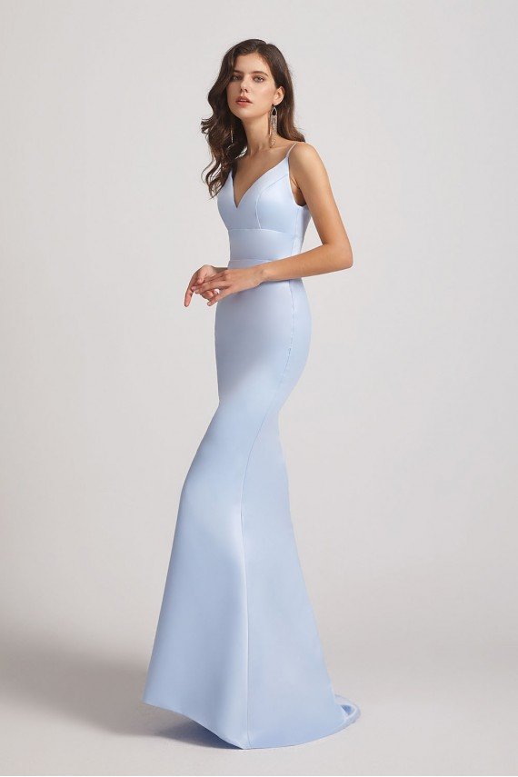 Spaghetti Straps Sheath V-Neck Satin Bridesmaid Dress UK
