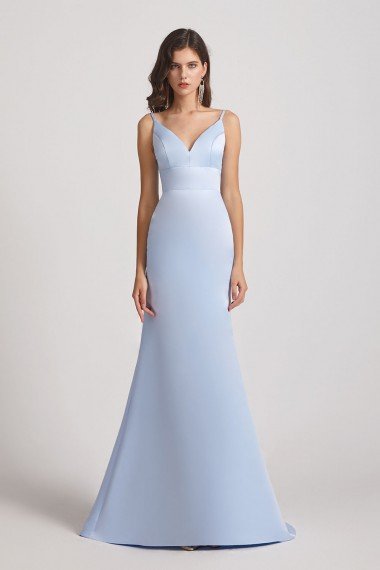 Spaghetti Straps Sheath V-Neck Satin Bridesmaid Dress UK