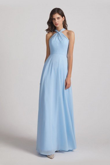 Floor Length Chiffon Bridesmaid Dress with Criss Cross Neckline UK