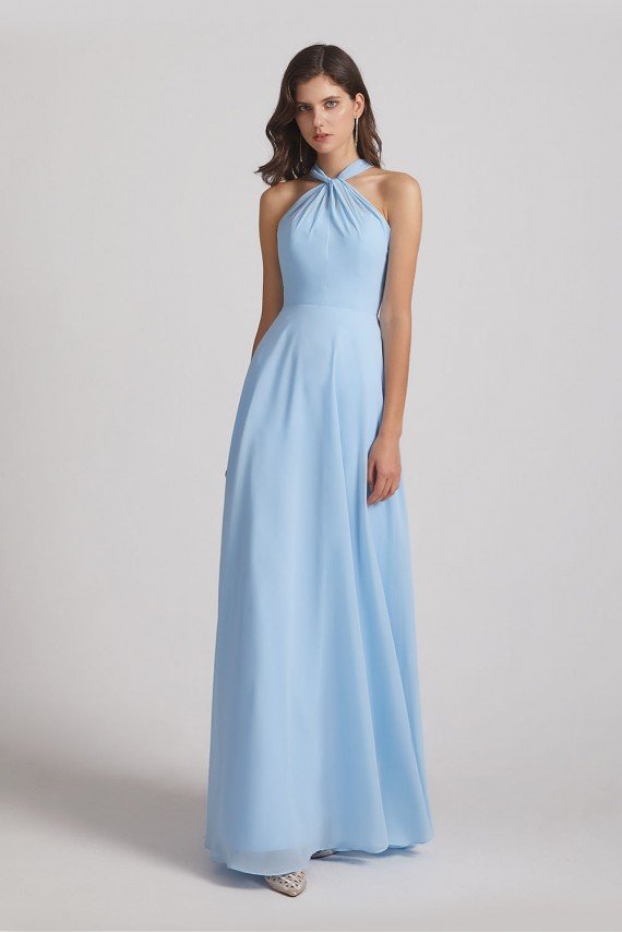 Floor Length Chiffon Bridesmaid Dress with Criss Cross Neckline UK