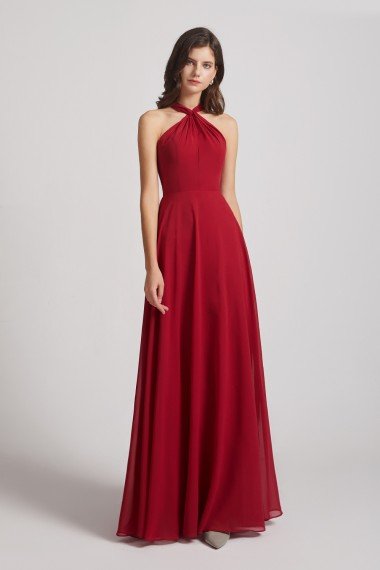 A-Line Chiffon Cross Halter Neckline Bridesmaid Dress UK