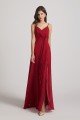 Spaghetti Straps V-Neck Waist-Tie Chiffon Bridesmaid Dress UK