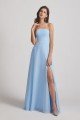 Strapless Chiffon Ruched Split Long Blue Bridesmaid Dress UK