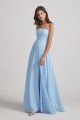 Strapless Chiffon Ruched Split Long Blue Bridesmaid Dress UK