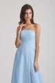 Strapless Chiffon Ruched Split Long Blue Bridesmaid Dress UK