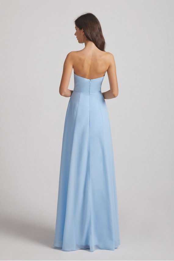 Strapless Chiffon Ruched Split Long Blue Bridesmaid Dress UK