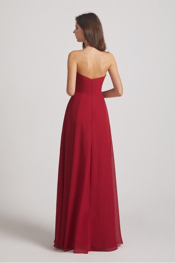 Strapless Chiffon Ruched Slit Long Bridesmaid Dress UK