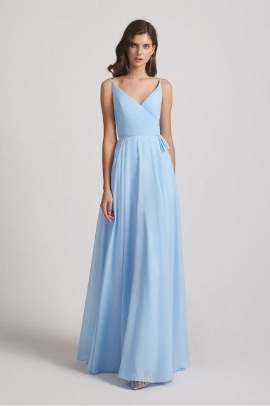 Spaghetti Straps V-Neck Faux Wrap Chiffon Maxi Dress UK