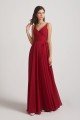 Pleated A-Line Spaghetti Straps V-Neck Chiffon Bridesmaid Dress UK