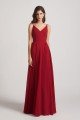 Pleated A-Line Spaghetti Straps V-Neck Chiffon Bridesmaid Dress UK