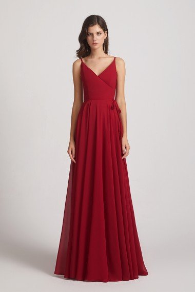 Pleated A-Line Spaghetti Straps V-Neck Chiffon Bridesmaid Dress UK