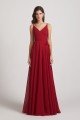 Pleated A-Line Spaghetti Straps V-Neck Chiffon Bridesmaid Dress UK