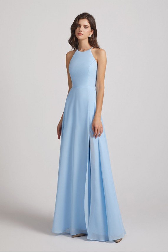 Halter Jewel Side Slit Chiffon Bridesmaid Dress UK