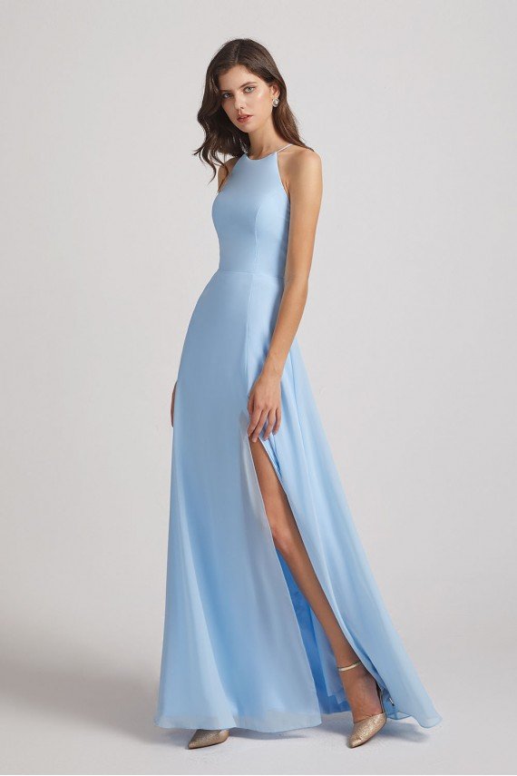 Halter Jewel Side Slit Chiffon Bridesmaid Dress UK