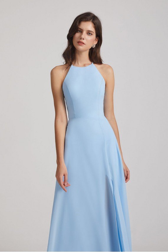 Halter Jewel Side Slit Chiffon Bridesmaid Dress UK