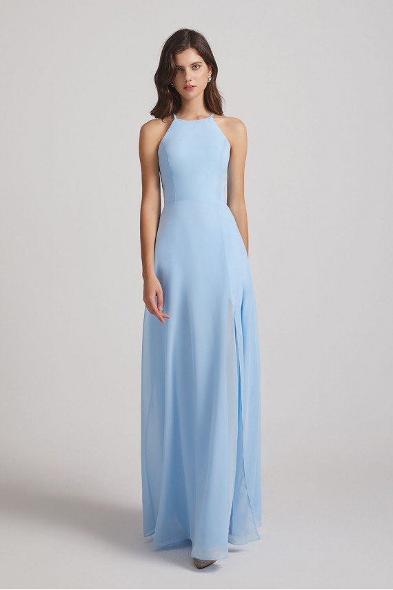 Halter Jewel Side Slit Chiffon Bridesmaid Dress UK