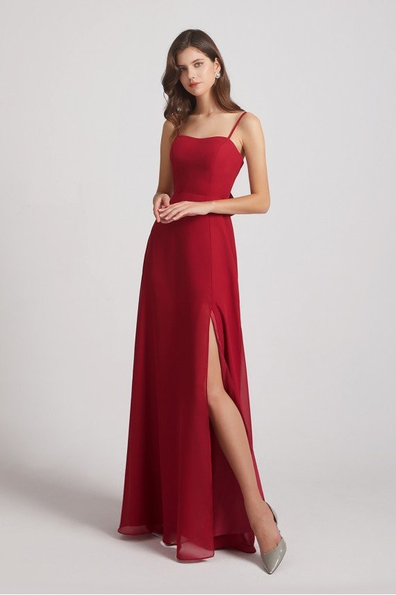 Spaghetti Straps Long Chiffon Bridesmaid Dress with Side Slit UK