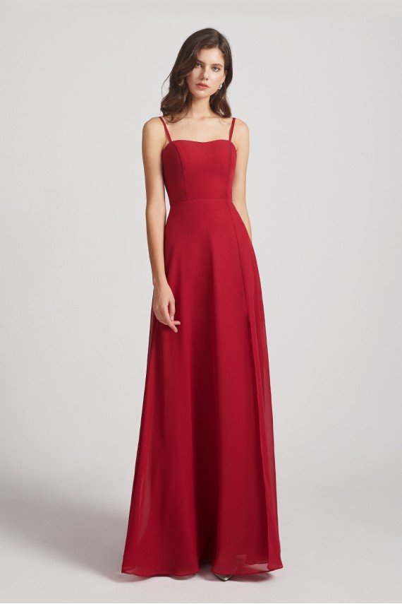 Spaghetti Straps Long Chiffon Bridesmaid Dress with Side Slit UK