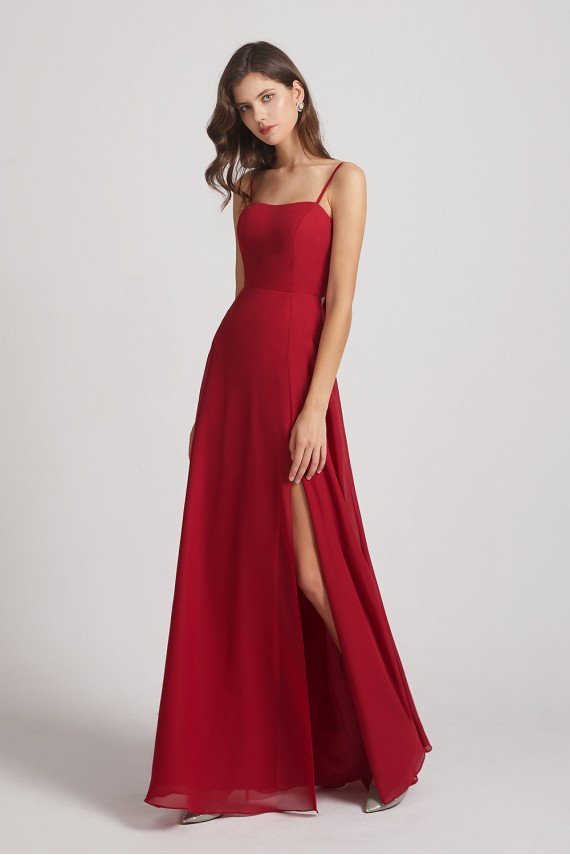 Spaghetti Straps Long Chiffon Bridesmaid Dress with Side Slit UK