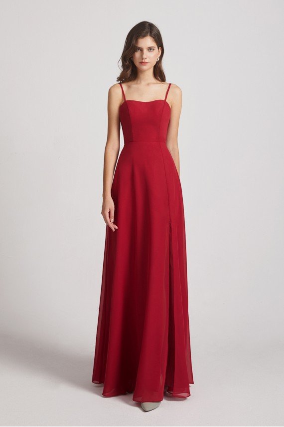 Spaghetti Straps Long Chiffon Bridesmaid Dress with Side Slit UK