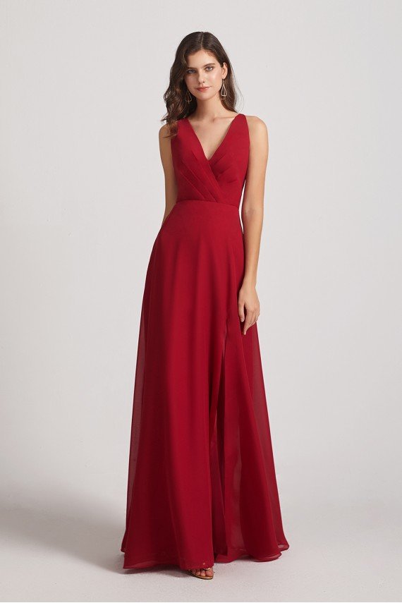 V-Neck Pleated Chiffon Criss-cross Straps Bridesmaid Dress UK