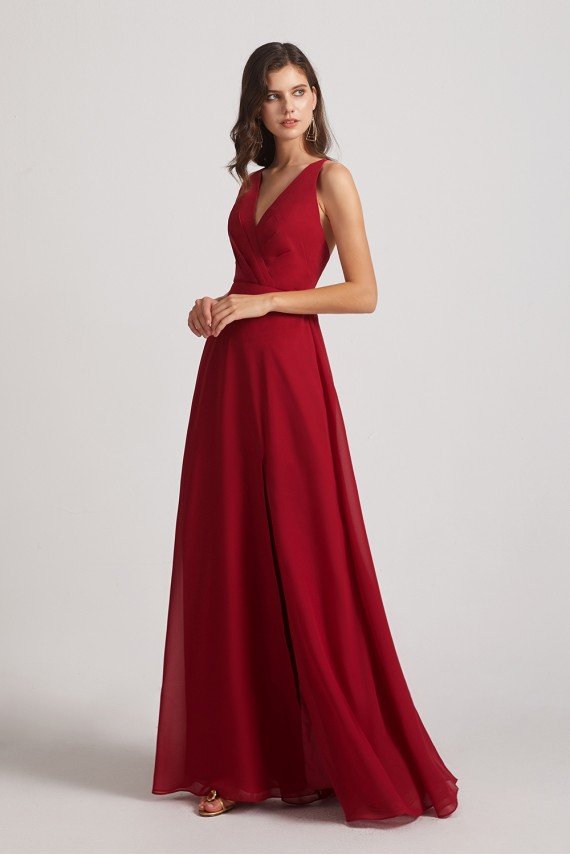 V-Neck Pleated Chiffon Criss-cross Straps Bridesmaid Dress UK