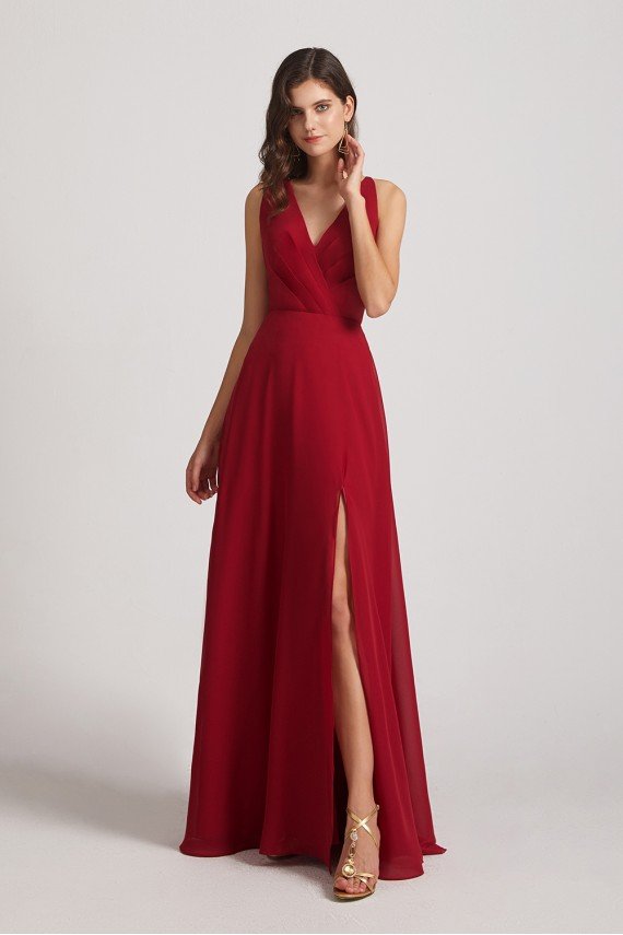 V-Neck Pleated Chiffon Criss-cross Straps Bridesmaid Dress UK