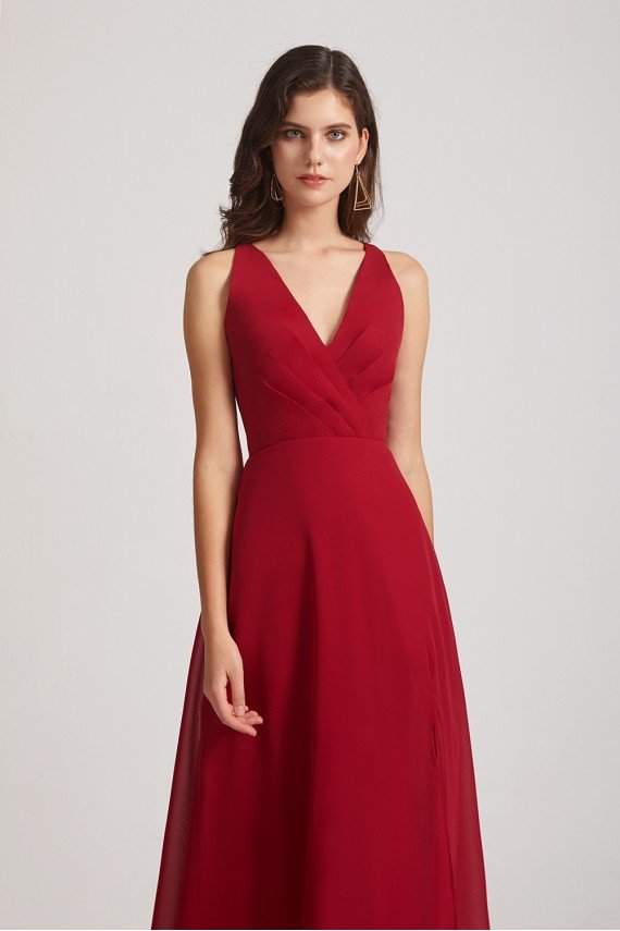 V-Neck Pleated Chiffon Criss-cross Straps Bridesmaid Dress UK