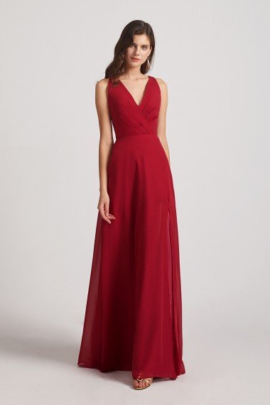 V-Neck Pleated Chiffon Criss-cross Straps Bridesmaid Dress UK