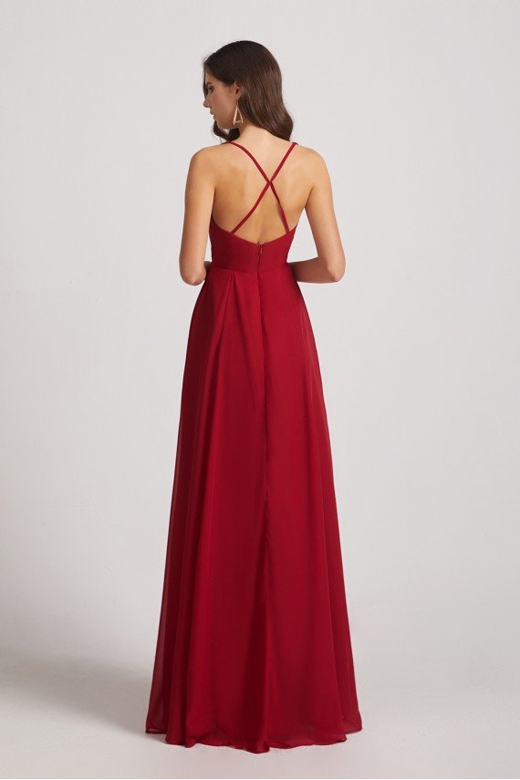 V-Neck Pleated Chiffon Criss-cross Straps Bridesmaid Dress UK