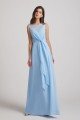 Bias Cut Tie-waist Bridesmaid Dress with Illusion Boat Neckline and Overlay UK