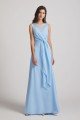 Bias Cut Tie-waist Bridesmaid Dress with Illusion Boat Neckline and Overlay UK