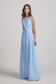 Bias Cut Tie-waist Bridesmaid Dress with Illusion Boat Neckline and Overlay UK