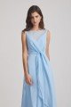 Bias Cut Tie-waist Bridesmaid Dress with Illusion Boat Neckline and Overlay UK