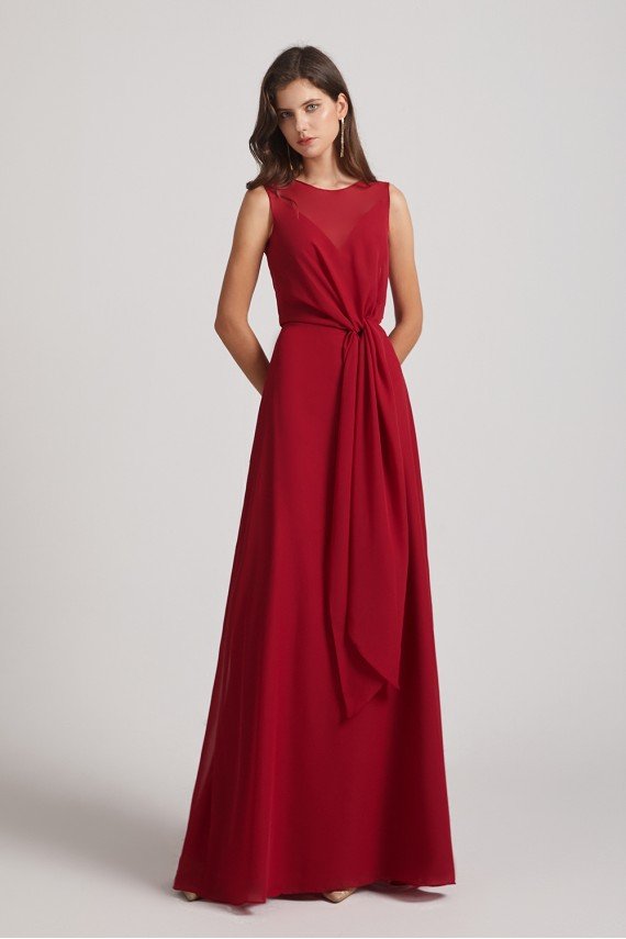 Boat Neckline Bridesmaid Dress with Waist Tie and Back Keyhole UK