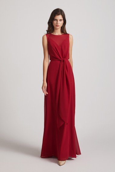 Boat Neckline Bridesmaid Dress with Waist Tie and Back Keyhole UK