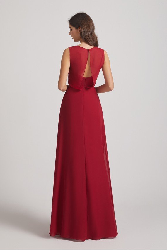 Boat Neckline Bridesmaid Dress with Waist Tie and Back Keyhole UK