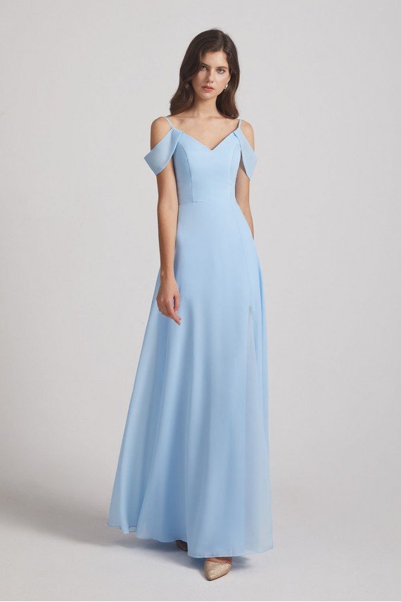 Light Sky Blue A-Line Cold Shoulder Chiffon Bridesmaid Dress UK