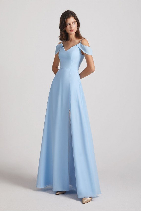 Light Sky Blue A-Line Cold Shoulder Chiffon Bridesmaid Dress UK