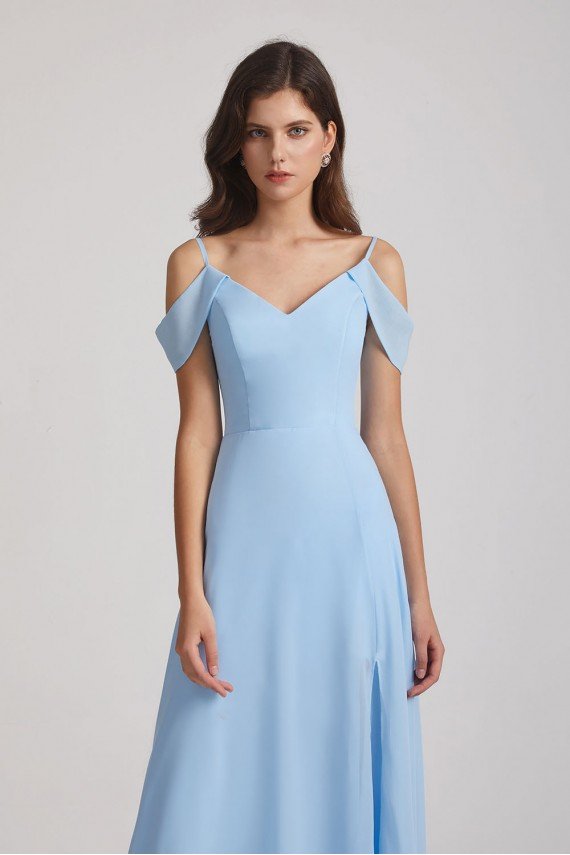 Light Sky Blue A-Line Cold Shoulder Chiffon Bridesmaid Dress UK