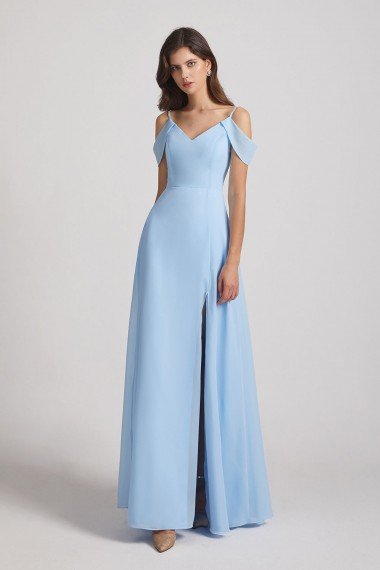 Light Sky Blue A-Line Cold Shoulder Chiffon Bridesmaid Dress UK