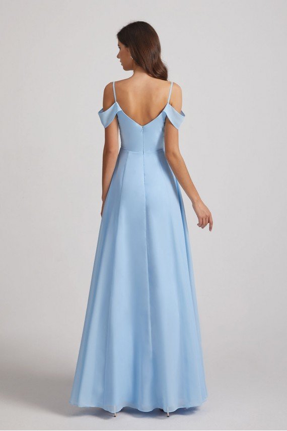Light Sky Blue A-Line Cold Shoulder Chiffon Bridesmaid Dress UK