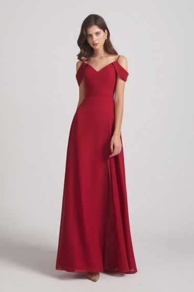 Chiffon Cold Shoulder V-Neck Bridesmaid Dress with Slit UK