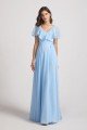 V-Neck Flutter Sleeve Long Chiffon Ruffles Bridesmaid Dress UK