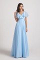 V-Neck Flutter Sleeve Long Chiffon Ruffles Bridesmaid Dress UK