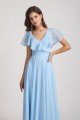 V-Neck Flutter Sleeve Long Chiffon Ruffles Bridesmaid Dress UK