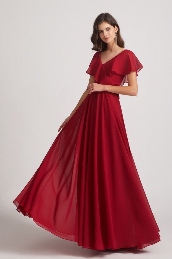 Ruffle Neckline Pleated Chiffon A-Line Bridesmaid Dress UK
