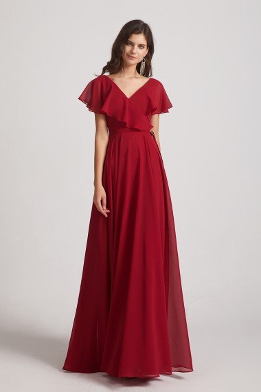 Ruffle Neckline Pleated Chiffon A-Line Bridesmaid Dress UK