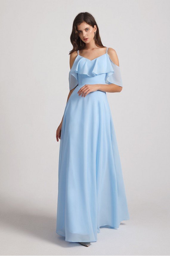 Flowy Chiffon Long Bohemian Cold Shoulder Bridesmaid Dress UK
