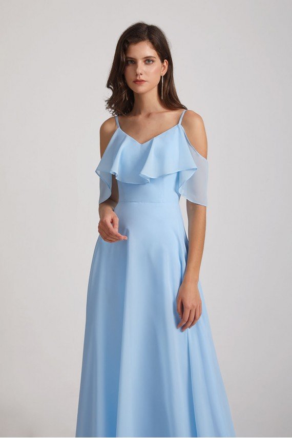 Flowy Chiffon Long Bohemian Cold Shoulder Bridesmaid Dress UK